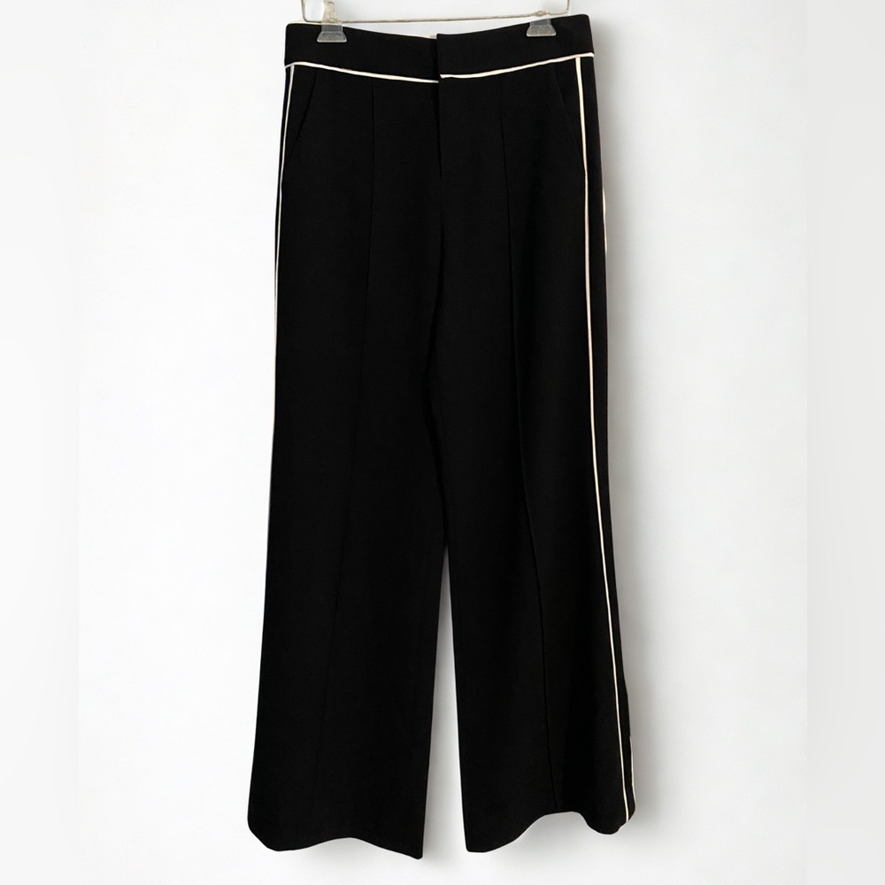 Alice + Olivia Designer Black White Side Striped Wide Leg Trouser Pants Size 4